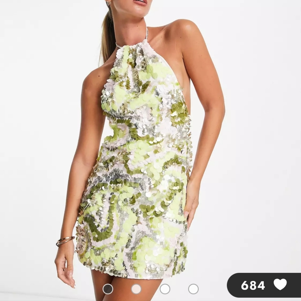 ASOS DESIGN halter embellished mini dress with swirl design sz 4